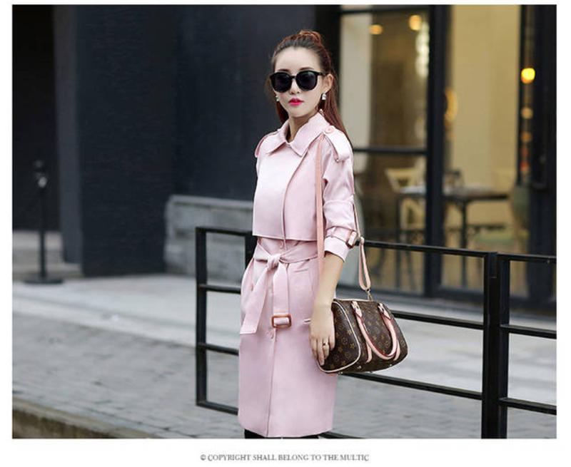 JEANE-SUNP 秋季新款韩版风衣女中长款长袖修身收腰时尚纯色百搭外套潮