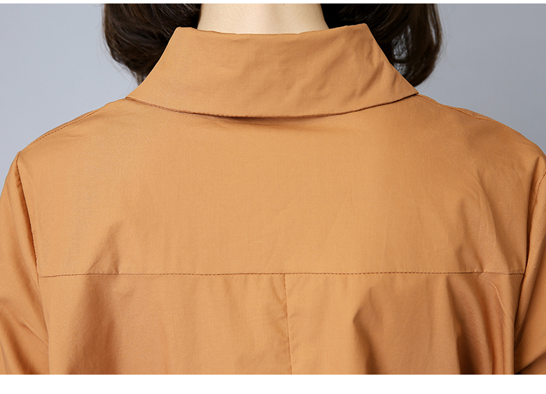 JEANE-SUNP 秋季优雅韩版纯色通勤POLO领单排多扣长袖中长款衬衫风衣