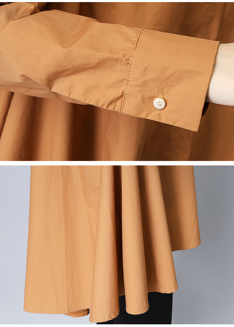 JEANE-SUNP 秋季优雅韩版纯色通勤POLO领单排多扣长袖中长款衬衫风衣