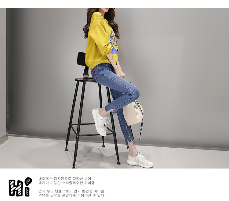JEANE-SUNP 秋季圆领修身显瘦图案百搭时尚潮流韩版个性简约套