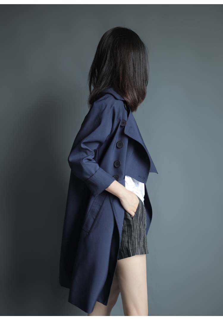 JEANE-SUNP 秋季时尚甜美气质纯色百搭韩版长袖中长款宽松风衣