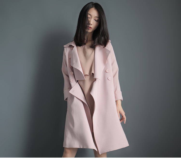 JEANE-SUNP 秋季时尚甜美气质纯色百搭韩版长袖中长款宽松风衣