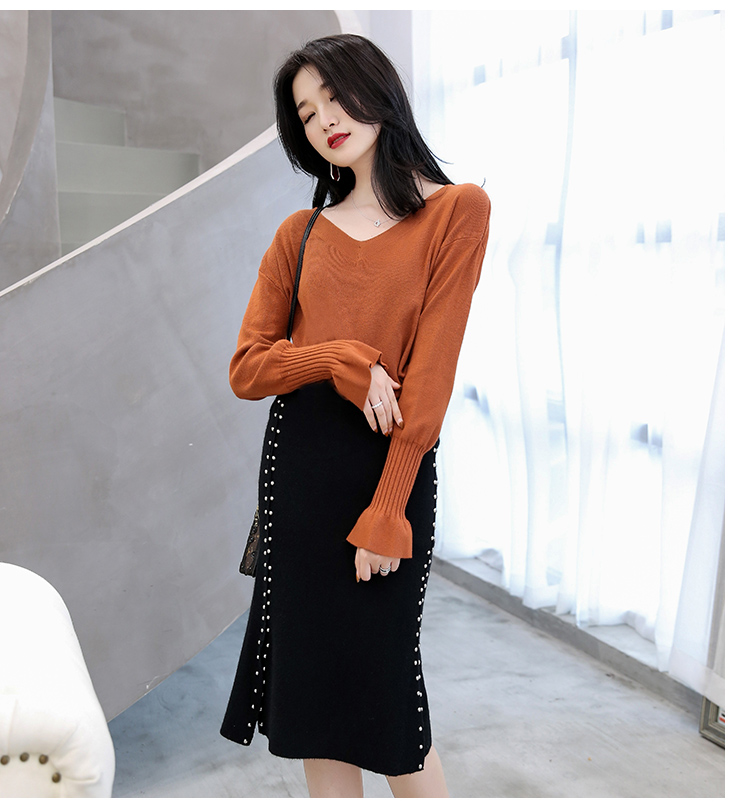 JEANE-SUNP 秋季纯色百搭修身气质优雅大气长袖韩版秋季流行青春针织衫