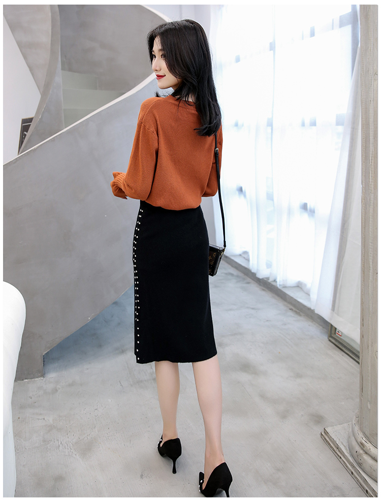JEANE-SUNP 秋季长袖韩版流行气质优雅纯色修身显瘦大气时尚半身裙