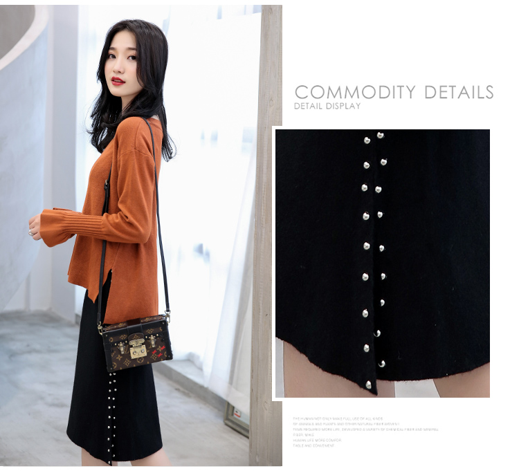 JEANE-SUNP 秋季长袖韩版流行气质优雅纯色修身显瘦大气时尚半身裙