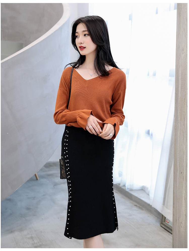 JEANE-SUNP 秋季纯色百搭修身气质优雅大气长袖韩版秋季流行青春针织衫