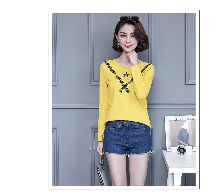 JEANE-SUNP 春季修身显瘦韩版气质唯美长袖短款街头T恤