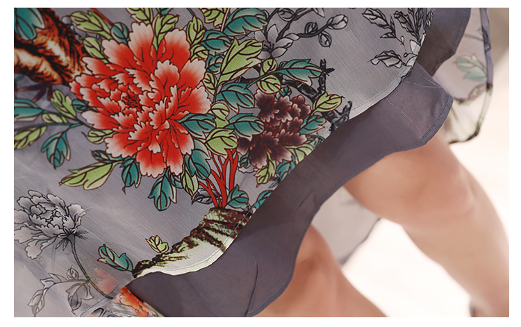 JEANE-SUNP夏装新款韩版大码中国民族风复古印花宽松中长款雪纺连衣裙