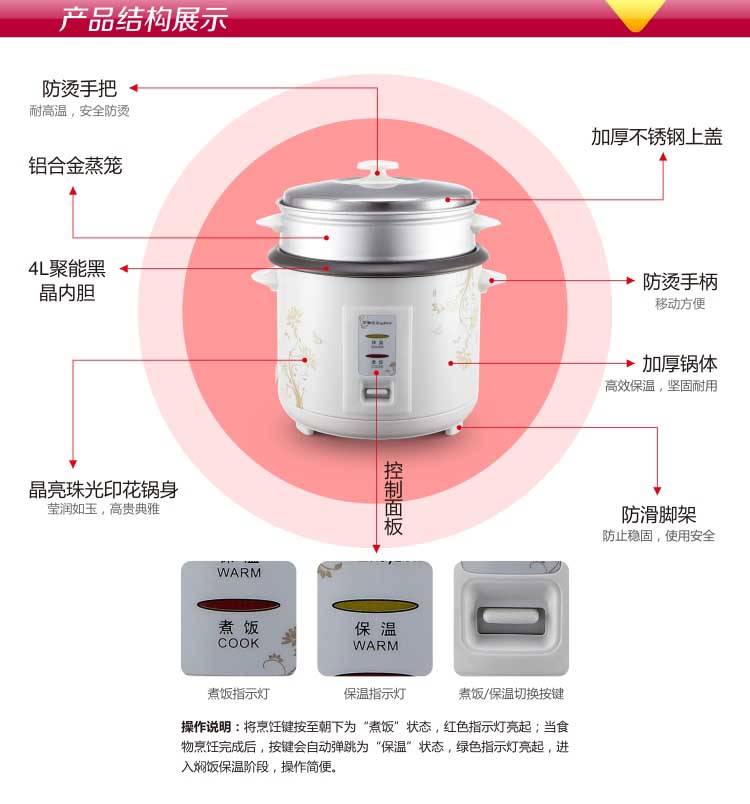 荣事达 RZ-40B 电饭煲4L电饭锅不粘内胆