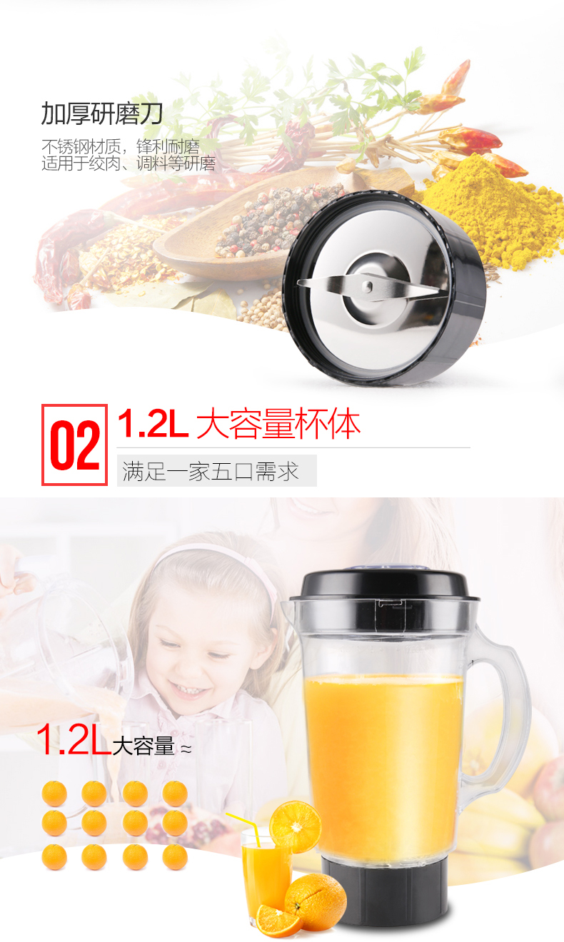 荣事达 RZ-228K料理机多功能水果汁机家用绞肉榨汁豆浆原汁搅拌机