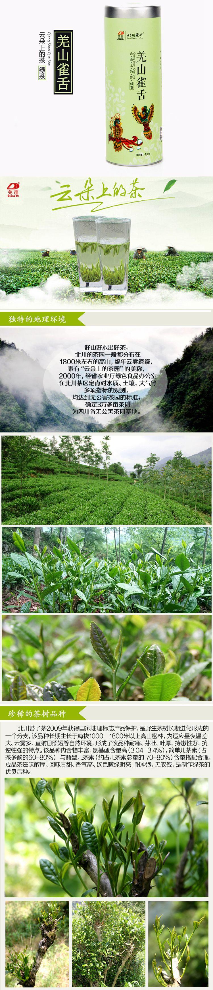 【2017新茶上市】雀舌四川名茶羌笛牌羌山雀舌北川高山苔子茶明前单芽50g直立铁罐装