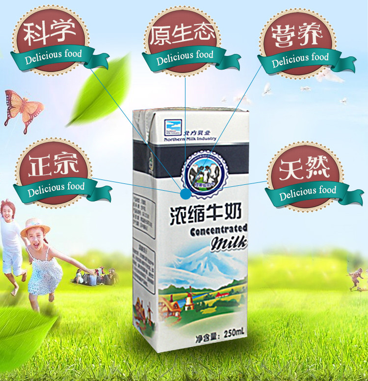 银泉 北方乳业浓缩牛奶 脱脂早餐奶250ml*12盒/箱