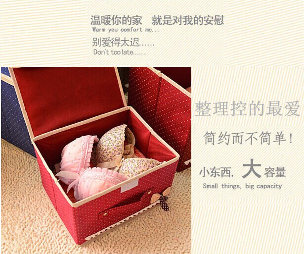 红兔子 韩式波点蝴蝶结两件套收纳盒 收纳箱 衣物整理箱 深蓝色