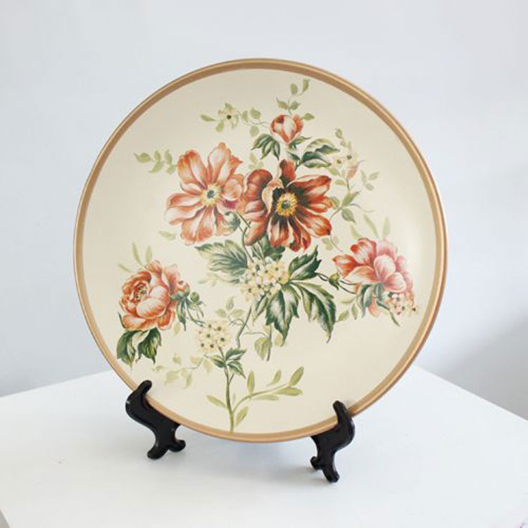 红兔子手绘装饰盘桌面摆件陶瓷圆盘 北欧手绘装饰盘