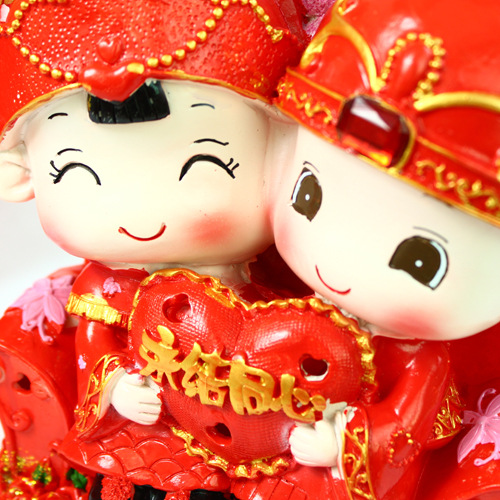 红兔子中国风婚庆摆件人偶摆件情人节礼物永结同心