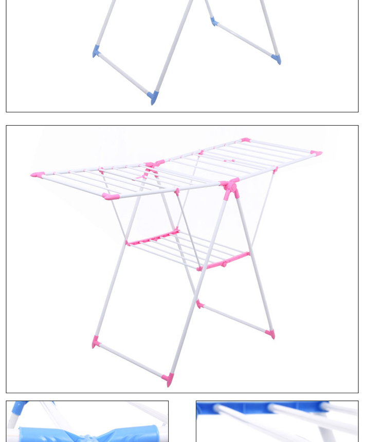 尚齐蝴蝶型晒衣架加强加粗可折叠翼型晾衣架玫红色大