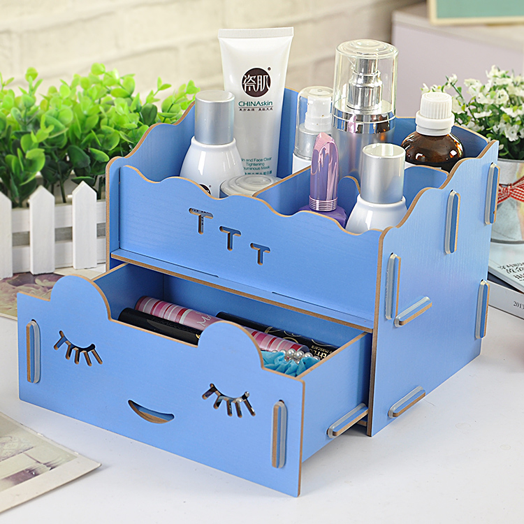 DIY桌面笑脸木质杂物收纳盒/时尚精品化妆盒 小物件放置归纳整理