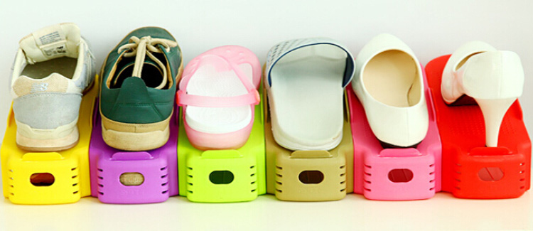 加厚一体式鞋架收纳鞋架简易塑料鞋架双层鞋架 颜色随机