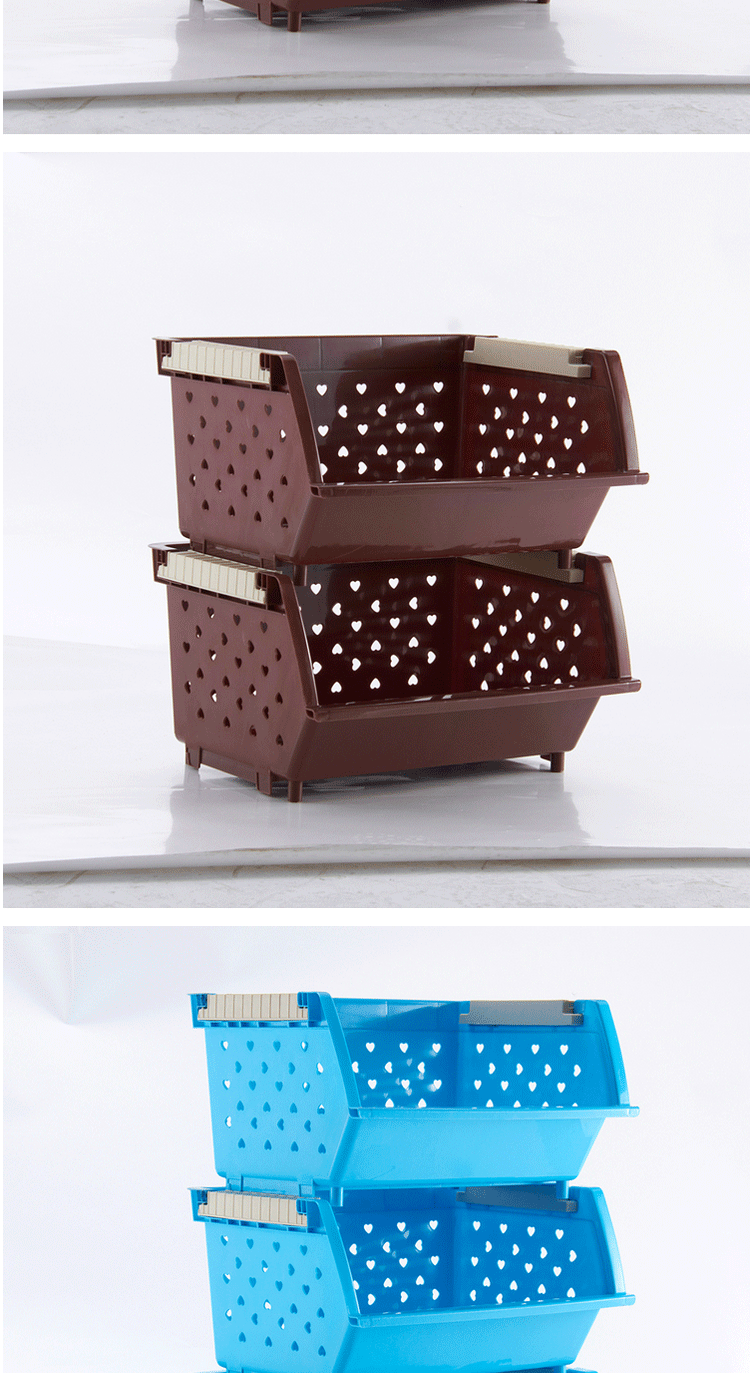 镂空爱心加厚塑料厨房置物架一只装 果蔬筐篮水果蔬菜收纳储物箱蓝色