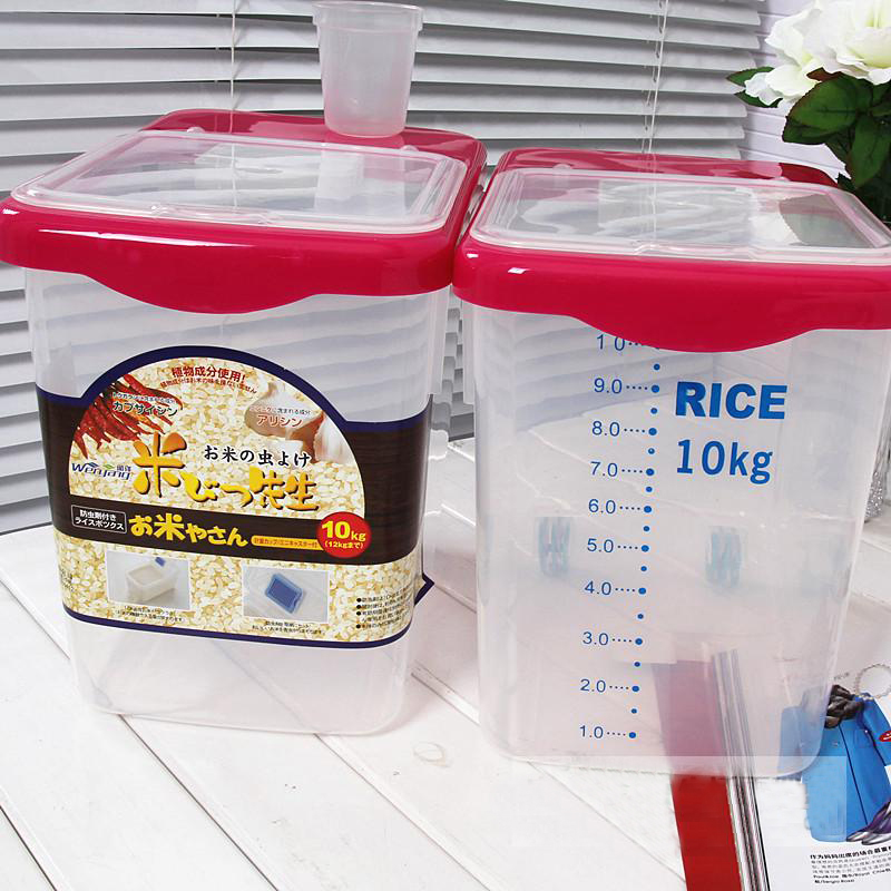 圣强厨房用品10KG米桶保鲜大米透明储米器储米箱带滑轮 白色