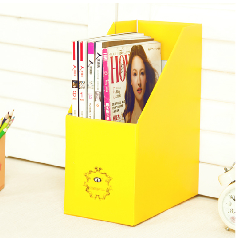 畸良纯色加厚加固甜蜜糖果色桌面文件杂志收纳盒（黄色） 一只装
