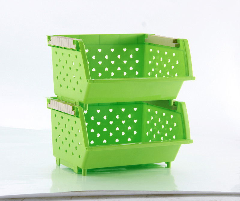 普润 镂空爱心加厚塑料厨房置物架一只装 果蔬筐篮水果蔬菜收纳储物箱绿色