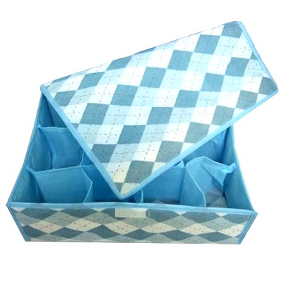 普润 12格蓝色格子软盖收纳盒