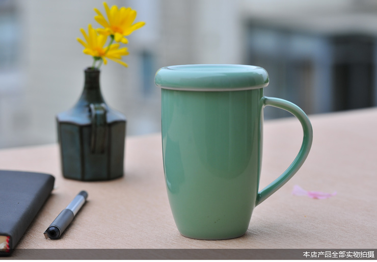 陶瓷故事龙泉青瓷创意礼品礼物陶瓷茶杯可爱个性带盖淑女杯320ml