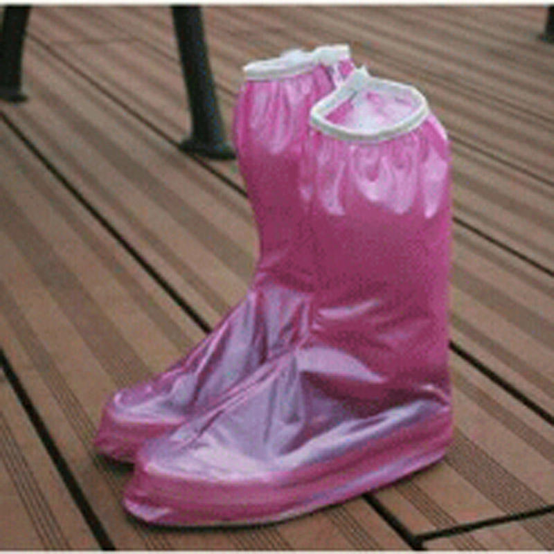 文博防雨防滑塑料鞋套时尚简约女士高筒防水鞋套 S码 粉色