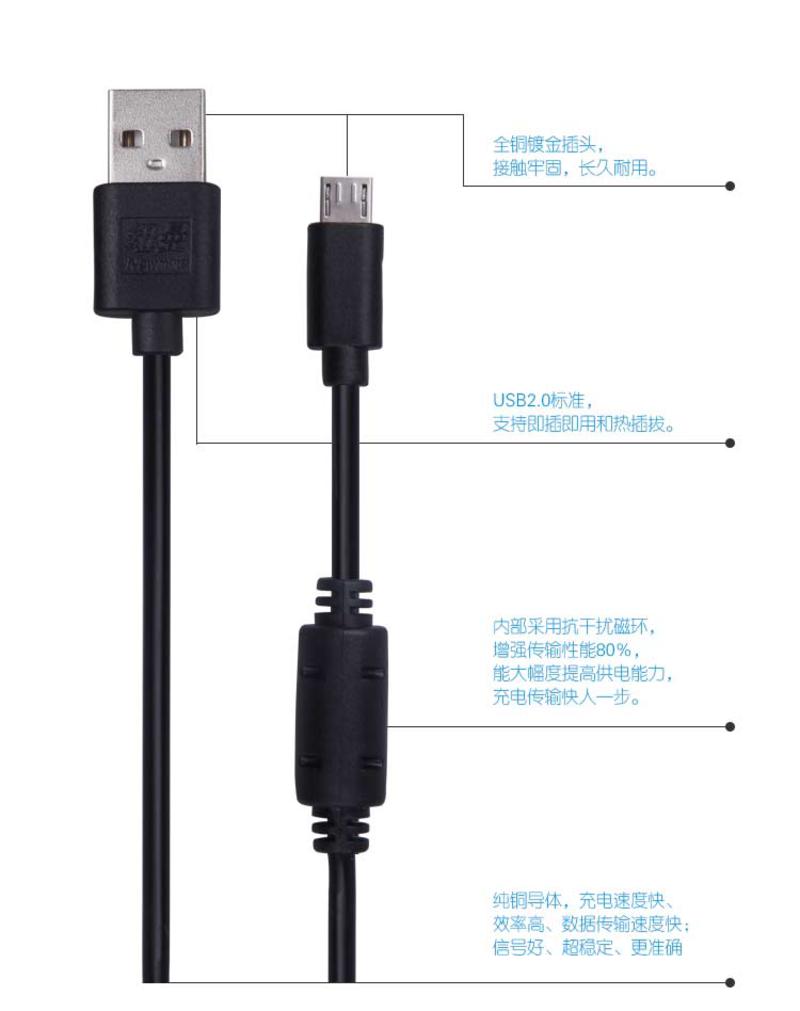 纽曼（Newmine）NM-UMC01 USB/手机充电线/连接线/1米安卓通用磁环搞干扰高速传输数