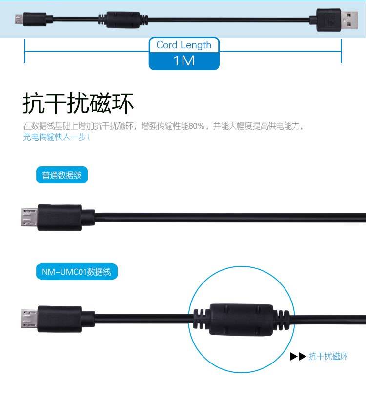 纽曼（Newmine）NM-UMC01 USB/手机充电线/连接线/1米安卓通用磁环搞干扰高速传输数