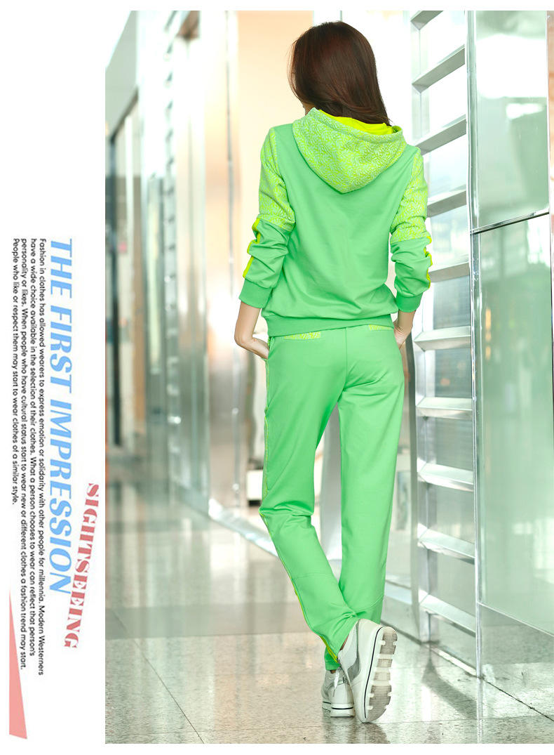 HTK秋季新款套装韩版时尚蕾丝拼接修身卫衣两件套休闲套装女8033