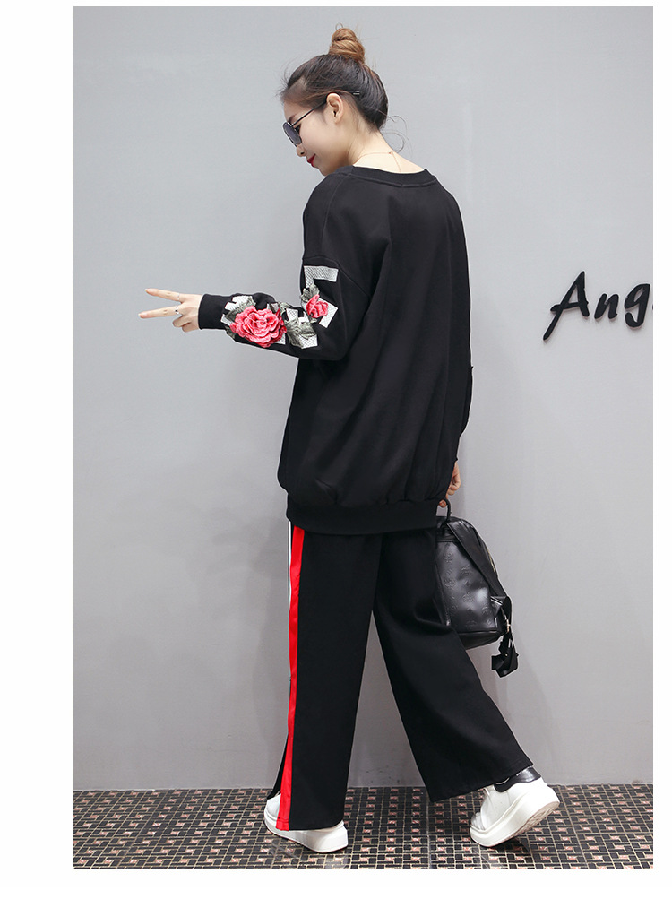 H  2017春季韩版新款刺绣卫衣女 中长款T恤上衣女