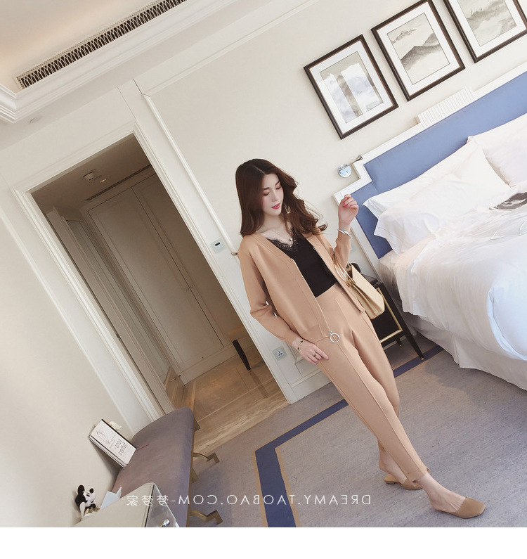 HY秋季新款韩版时尚洋气质时髦两件套小香风针织开衫休闲套装女