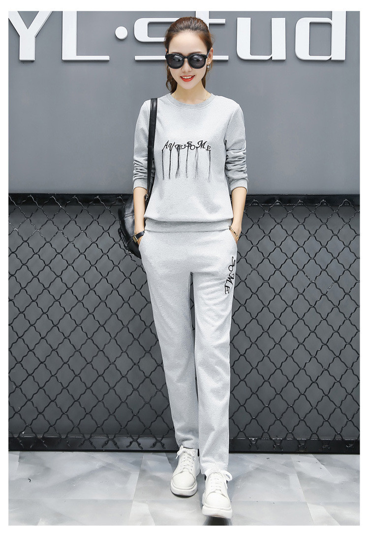 W2017秋装新款韩版休闲运动套装女长袖长裤刺绣卫衣运动两件套装