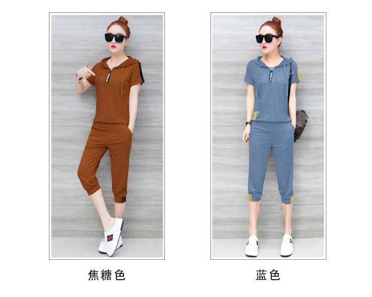 W运动服休闲套装女夏装2018新款韩版短袖七分裤时尚两件套