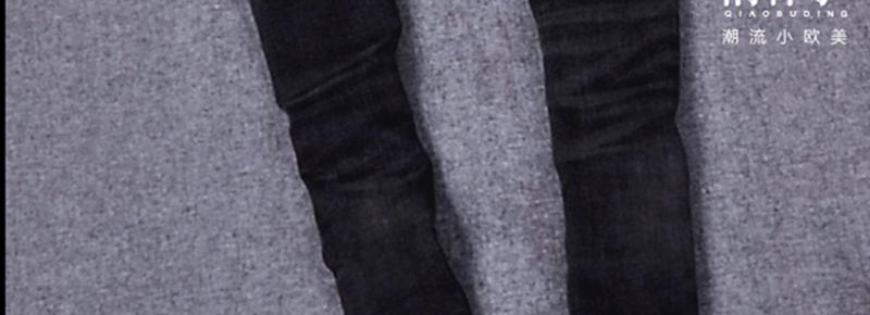 欧洲站2015秋季新款 黑色牛仔裤女 破洞显瘦小脚裤长裤女款铅笔裤