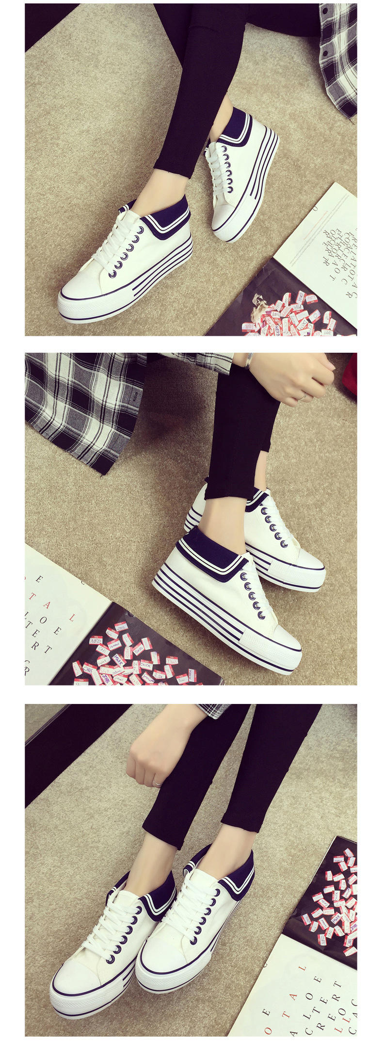 2016新款韩版帆布鞋女内增高低帮系带女式布鞋单鞋学生松糕休闲鞋