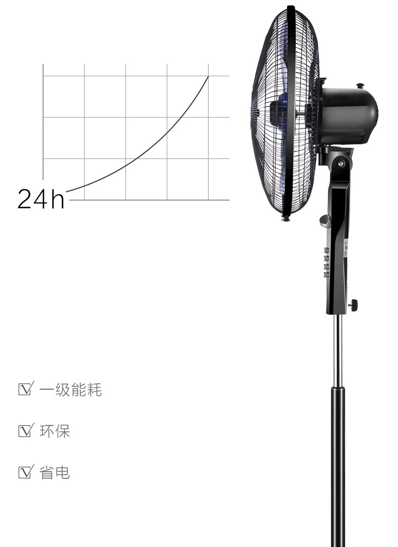 艾美特电风扇FSW65T2-5家用机械式落地扇 静音摇头升降台立式风扇