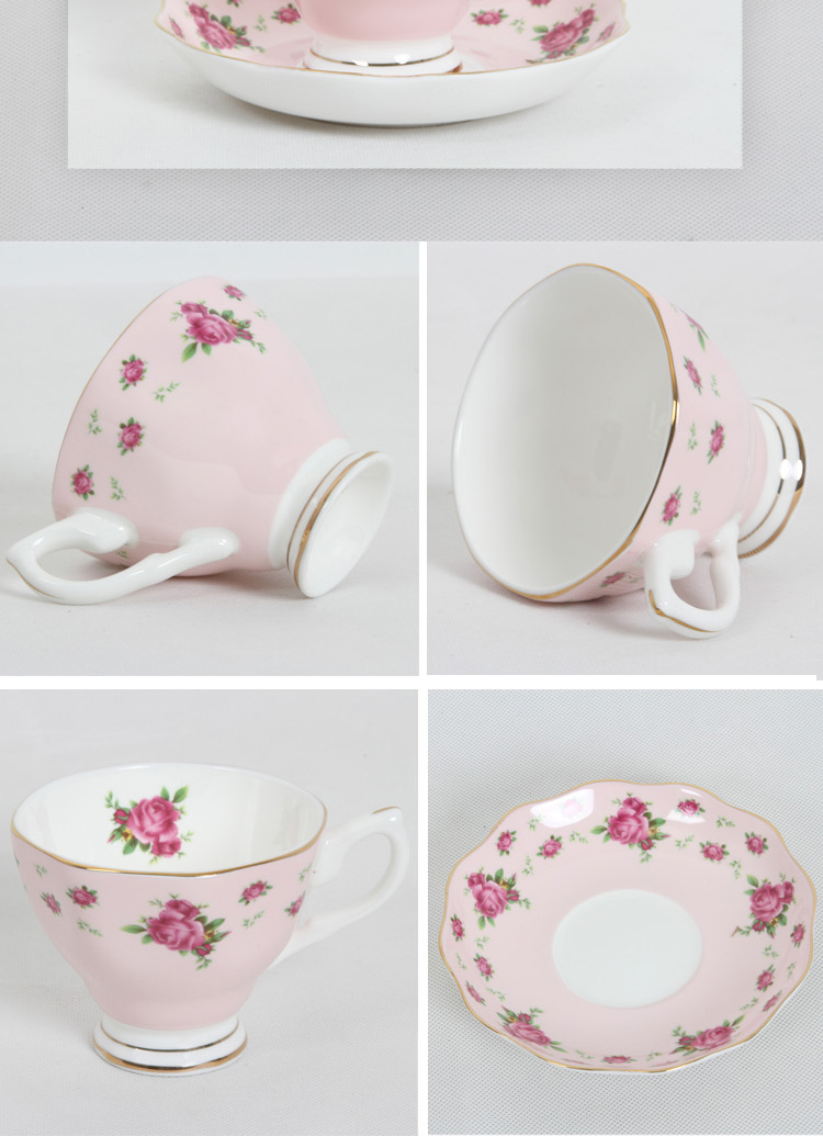 利和陶瓷 粉红玫瑰咖啡杯碟 陶瓷咖啡杯 骨瓷杯子 花茶杯 英式下午茶杯子 送骨瓷咖啡勺