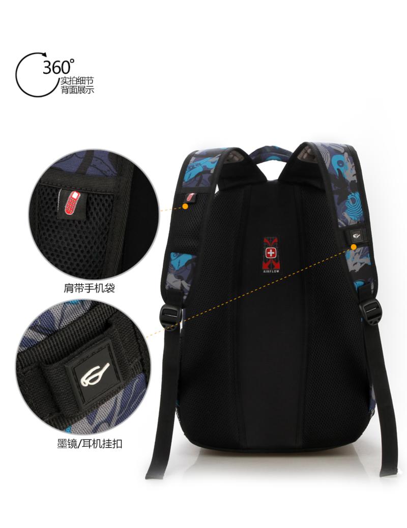 瑞士军刀2015新款男士双肩包韩版时尚迷彩印花多功能旅行电脑背包SA1429蓝色