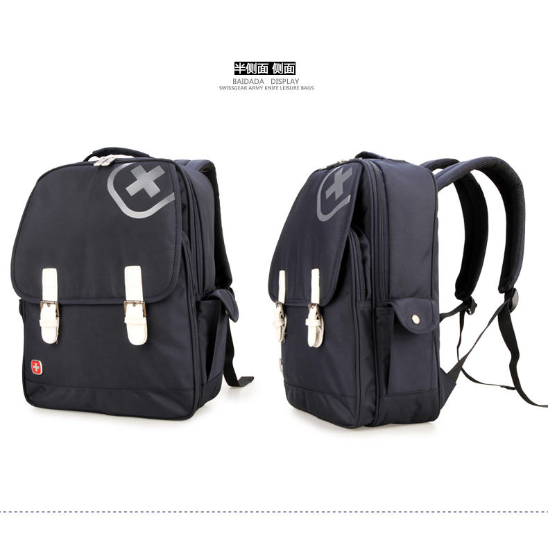 瑞士军刀新款双肩包男电脑包 日韩时尚潮流背包 包盖式学院风书包SA9608