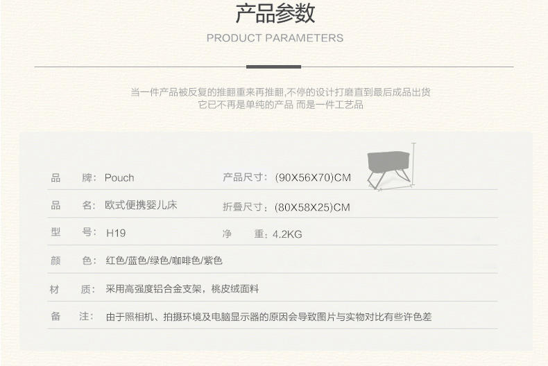Pouch折叠婴儿床 欧式宝宝游戏床 多功能 防磕碰H19透视款