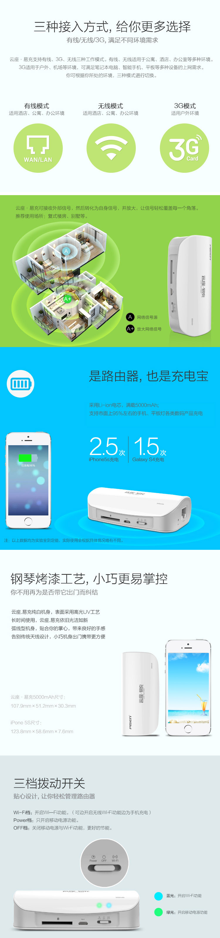 品胜移动电源 云座易充5000毫安 无线wifi 3g路由器多功能充电宝