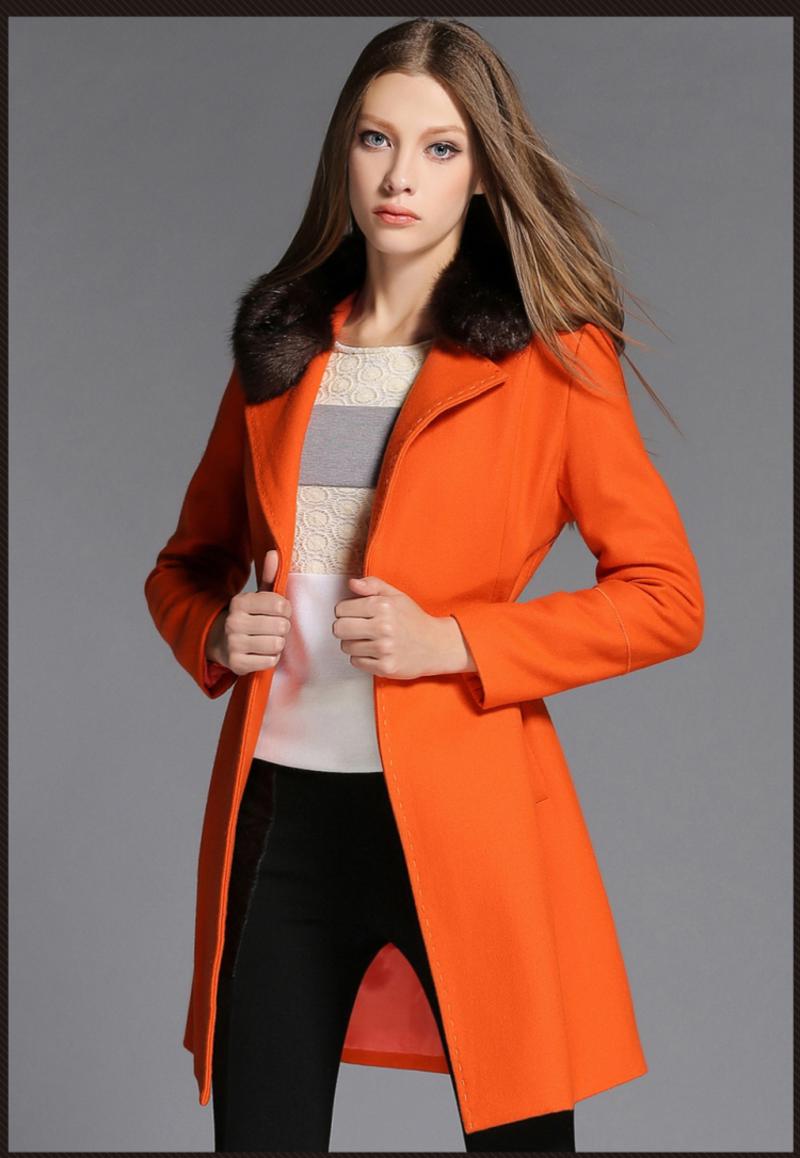 蒂妮佳  新款欧美女装羊毛呢子毛领大衣中长款女式风衣 D7756
