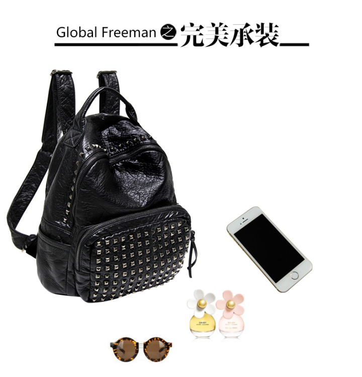 Global Freeman 全球自由人新款背包铆钉双肩包女包休闲大包98105