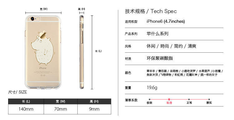 ESR亿色苹果iphone6s plus透明简约硅胶手机壳软飞翔读物 4.7/5.5