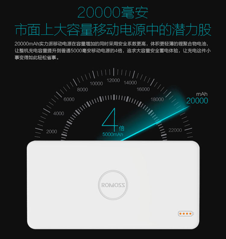 罗马仕（ROMOSS）polymos20 20000毫安大容量 聚合物移动电源