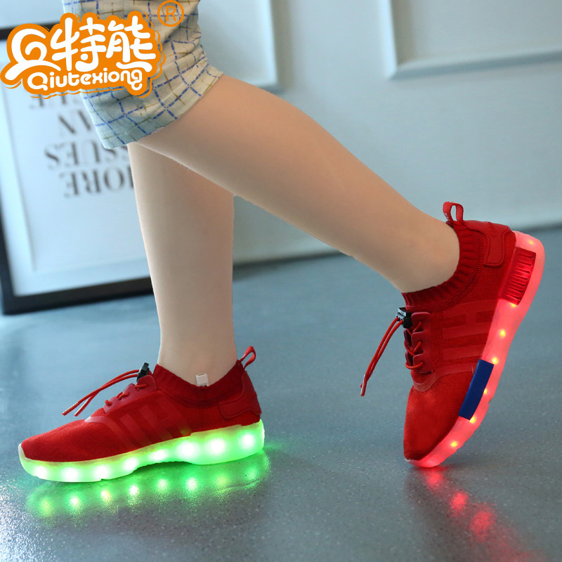 发光童鞋男童女童usb充电led带灯鞋