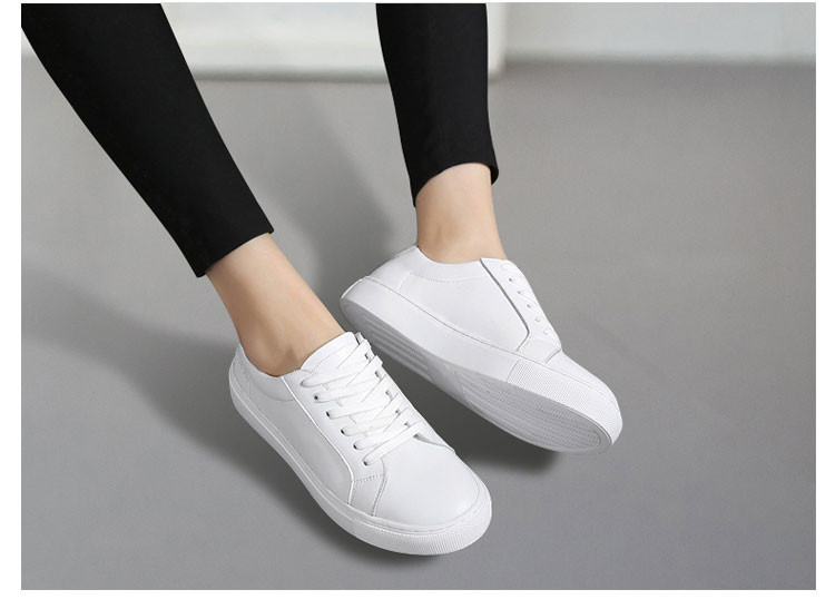  新款真皮休闲鞋学生运动鞋韩版圆头浅口平底系带小白鞋女板鞋